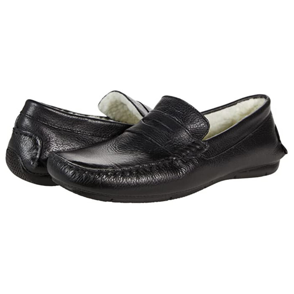 Massimo Matteo Penny Loafer Men's US 10 Black Leather Faux Fur Lined ZAP1037